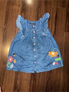 Blue Embroidered Denim Dress for Girls - Cute Floral Design